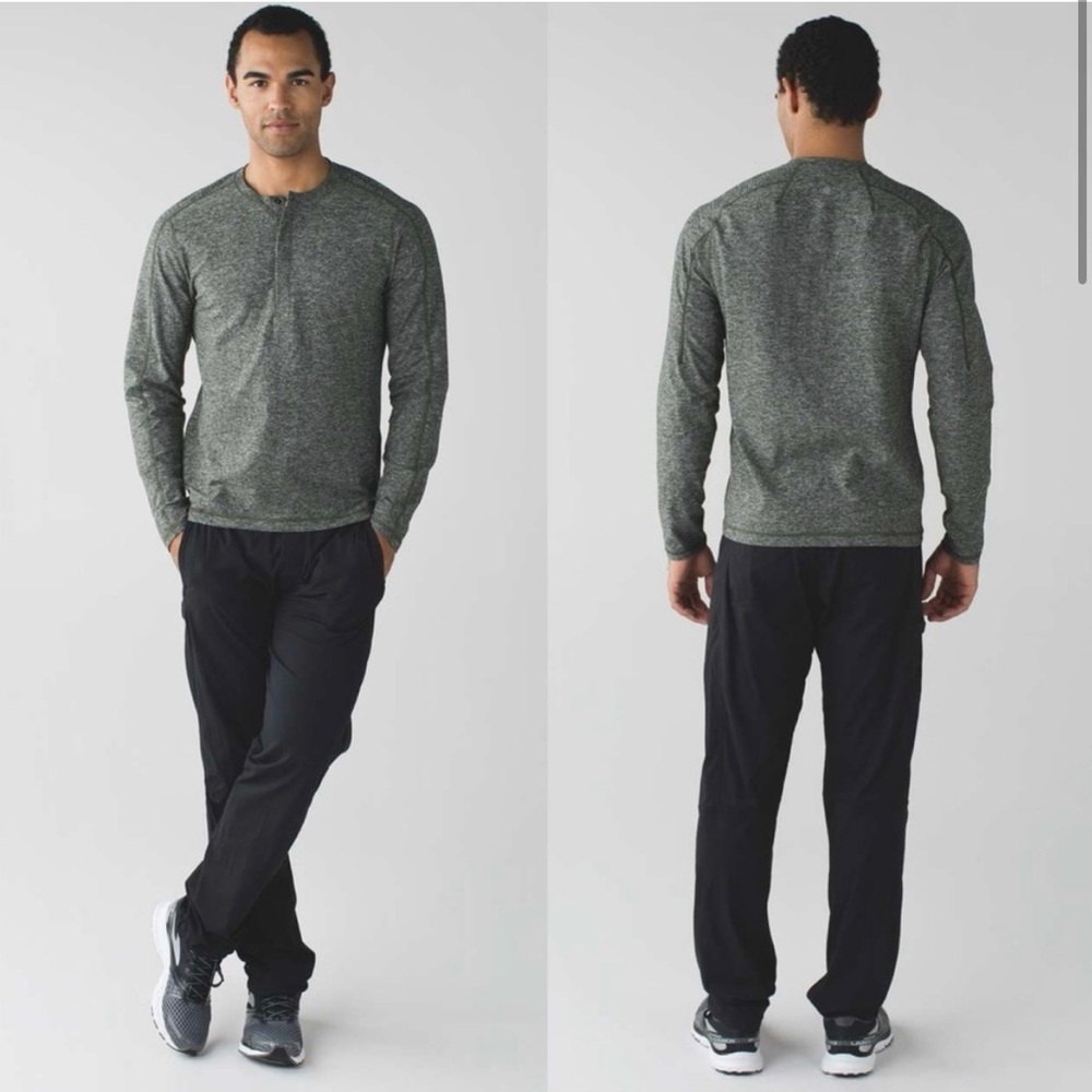 Lululemon Mens Surge Soft Long Sleeve Heathered Gator Green Henley I